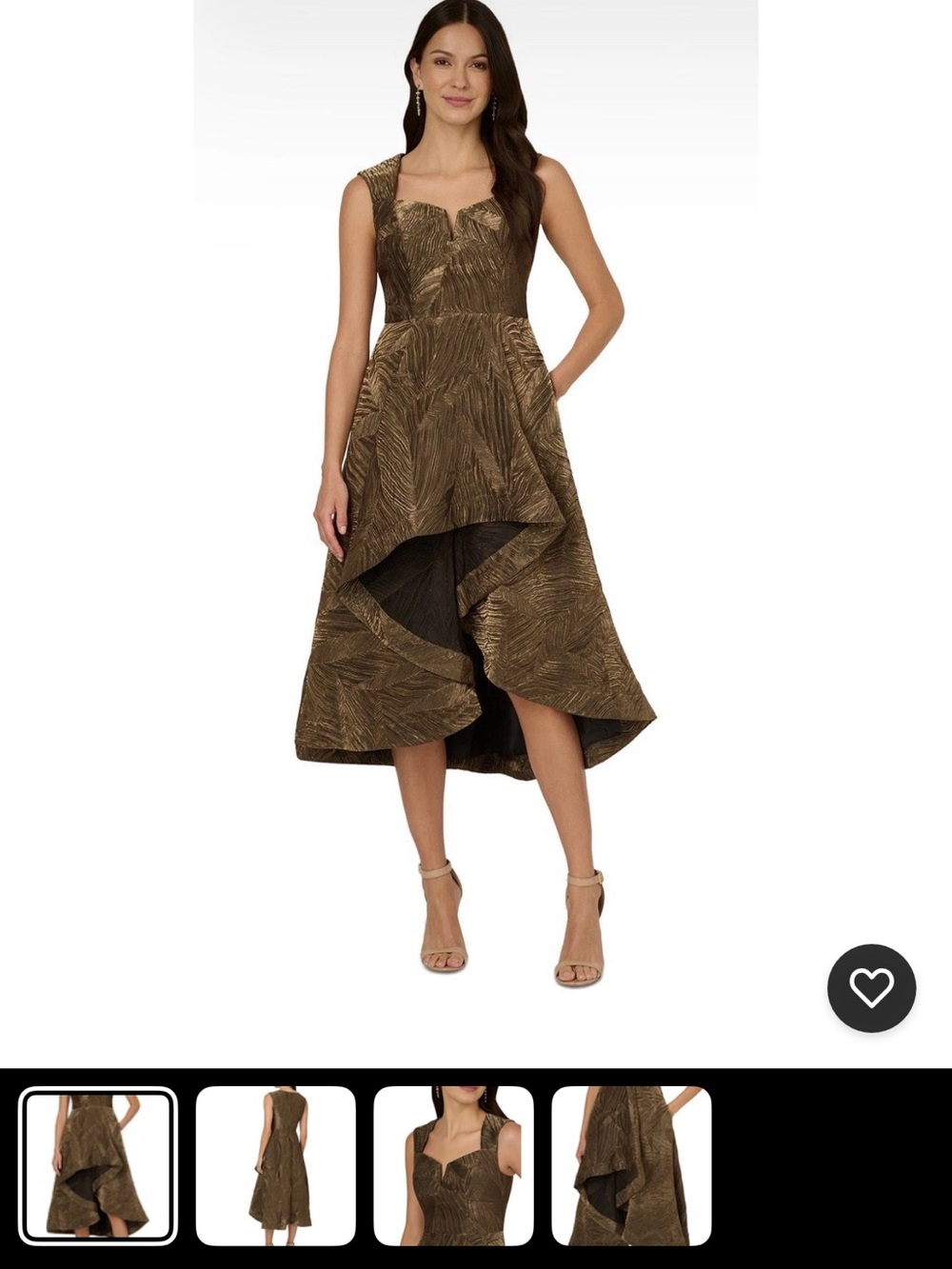 Adrianna Papell Metallic Bronze High-Low Cocktail Dress